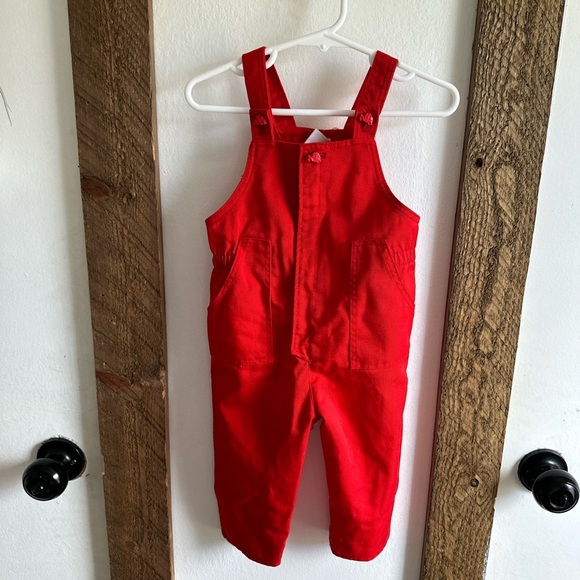 Vintage Rob Roy Bibo Bright Red Overalls 18 months Car buttons Euc - Picture 5 of 16